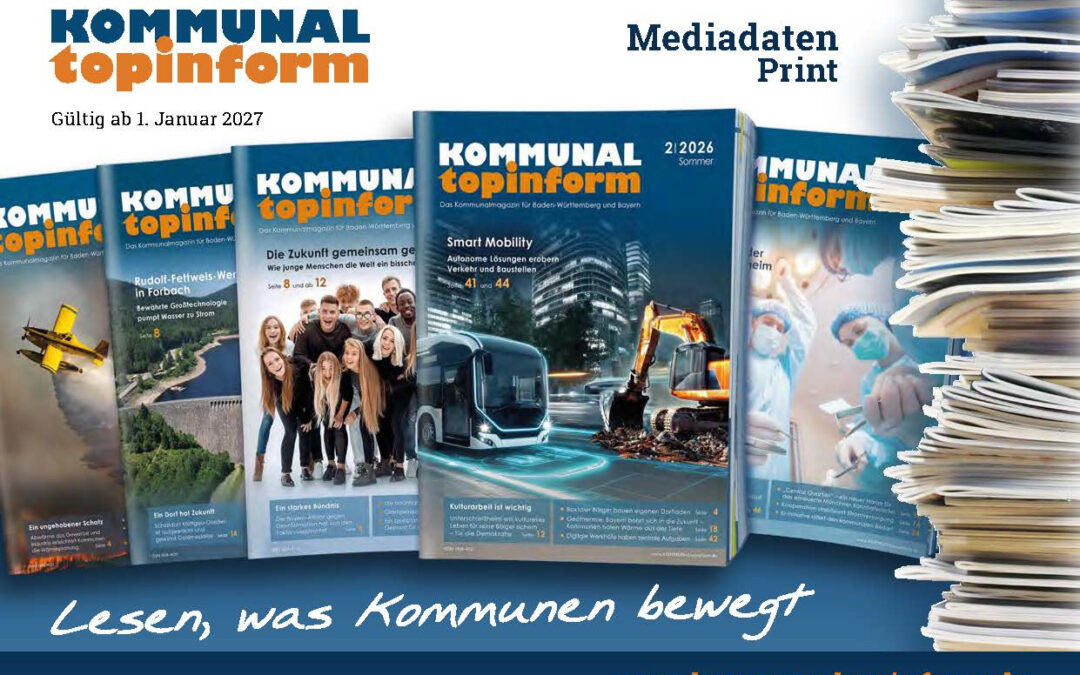Das Titelbild der aktuellen Mediadaten 2027 von KOMMUNALtopinform mit dem Slogan Lesen, was Kommunen bewegt.